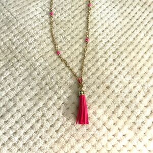 Source Unknown Gold and Pink Tassel Necklace